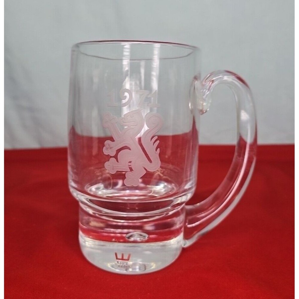 Beer Mug KOSTA Boda Stein Lion 1971  Etched Signed Vicke Lindstrand Sweden VTG